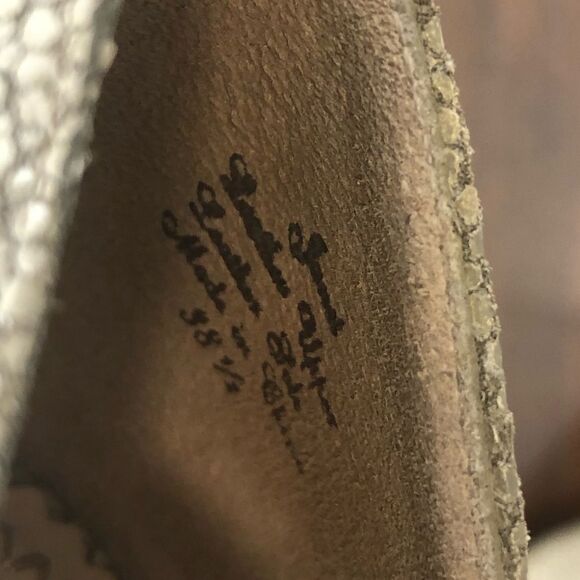 Jean-Michel Cazabat leather taupe open toe snake skin heels, size 38.5, US 8 - Picture 8 of 11